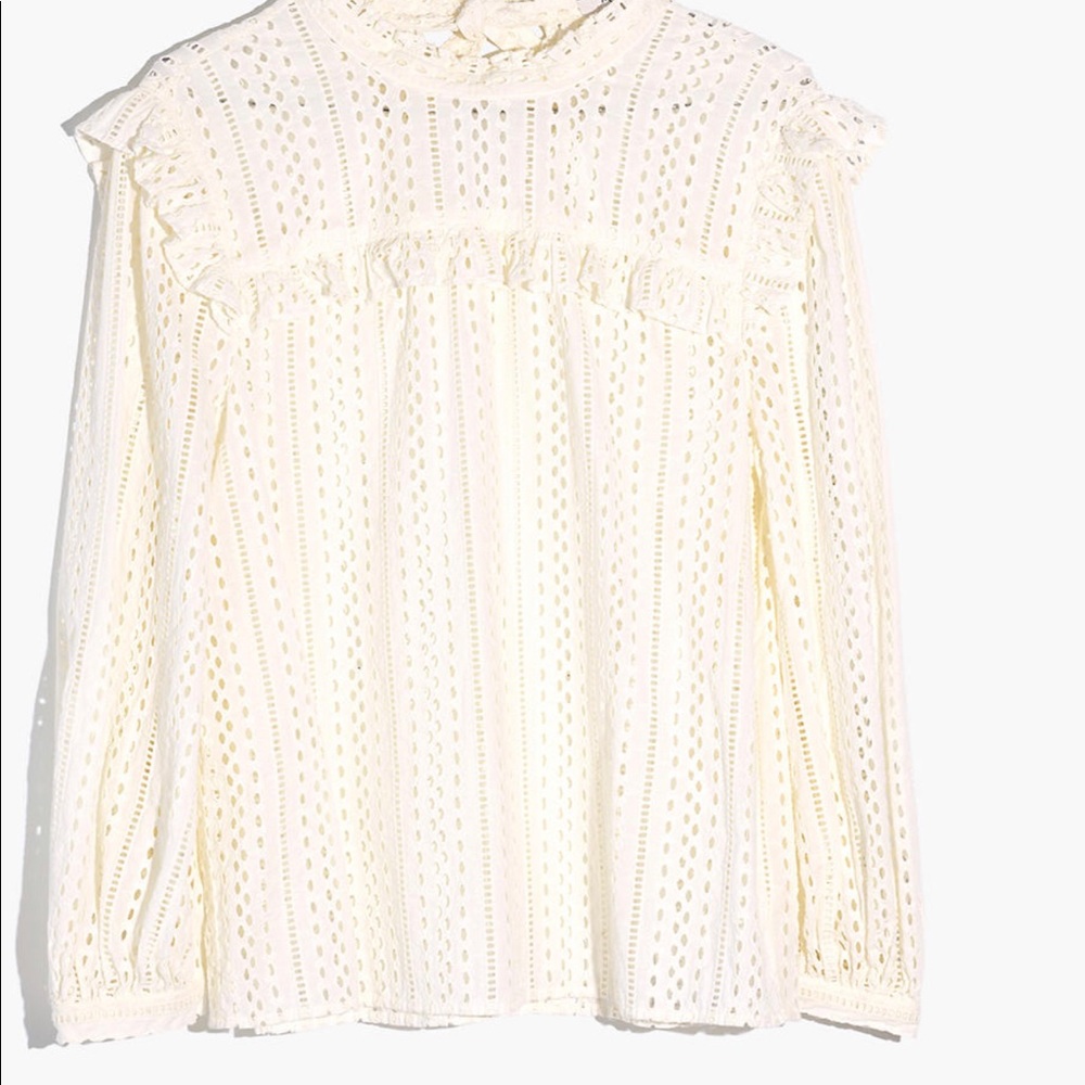 Madewell Eyelet Mockneck Ruffle Top